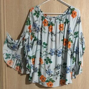 Fever Floral Blouse Baby Blue with Orange  Floral L